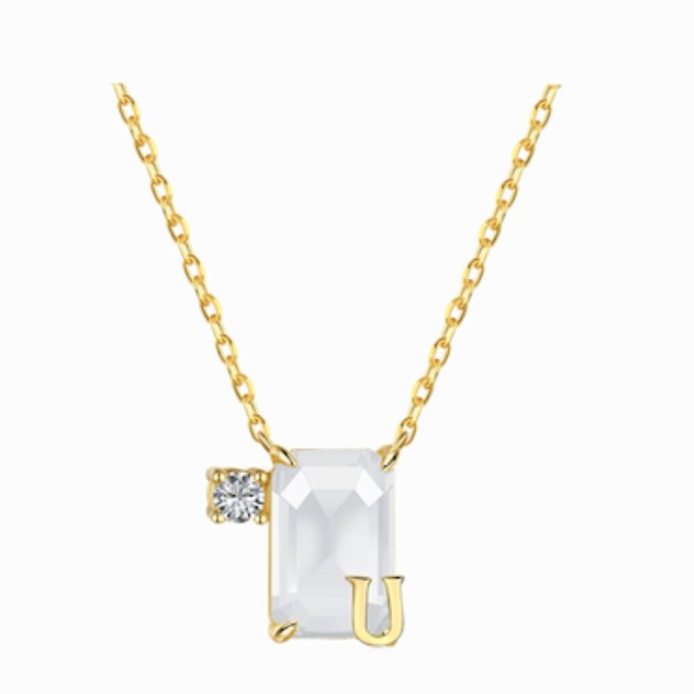 Luxurious necklace with 2 stone pendant-Letter "U"
